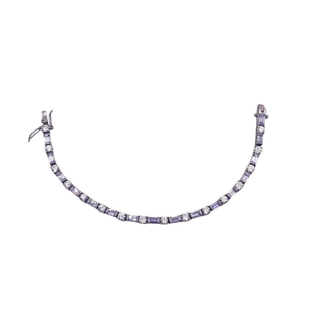 VTG St Silver Bracelet Lavender Baguette CZ Size 7