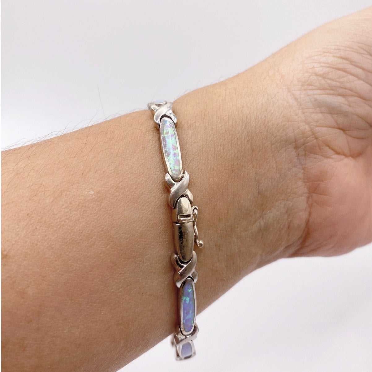 Sterling Silver and Opal Tennis Bracelet Size 7