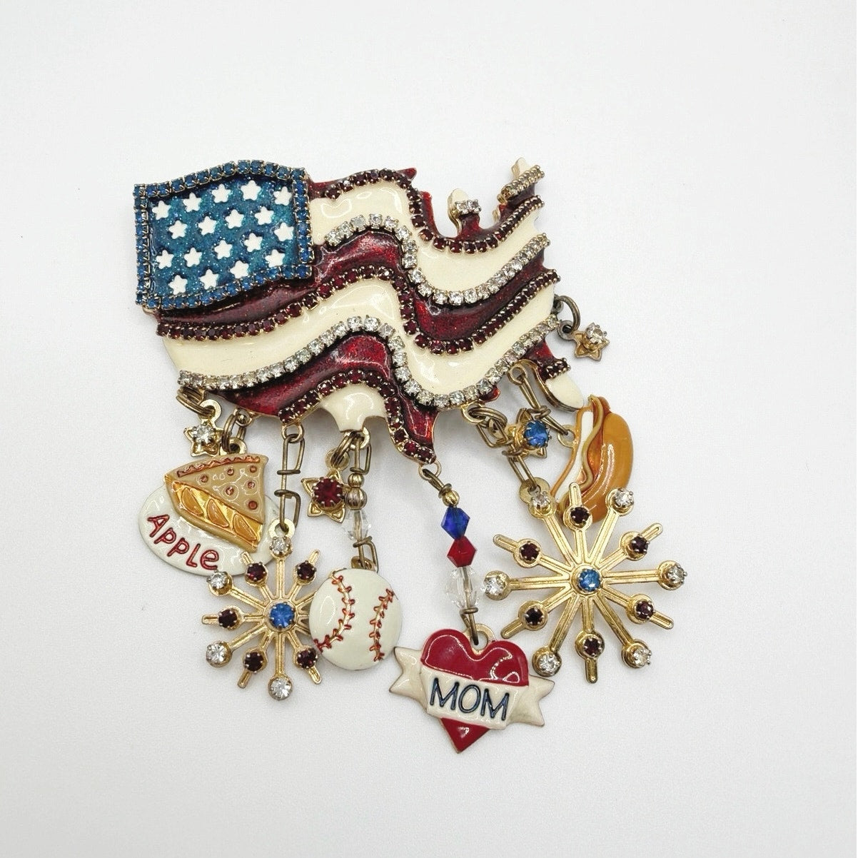 Lunch At The Ritz American Flag Baseball Hot Dog and Mom Vintage Brooch