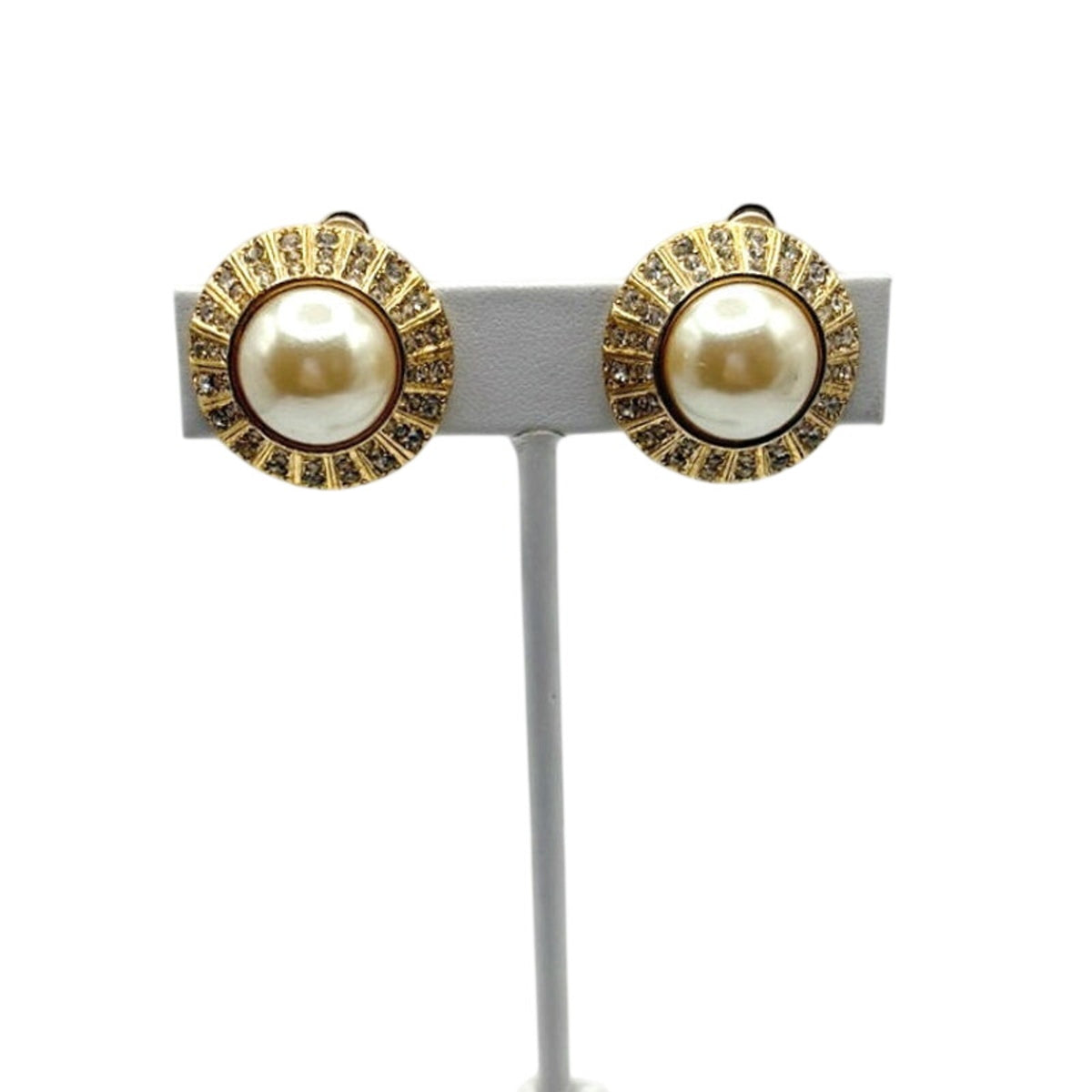 Faux Pearl Vintage Clip On Earrings 1”
