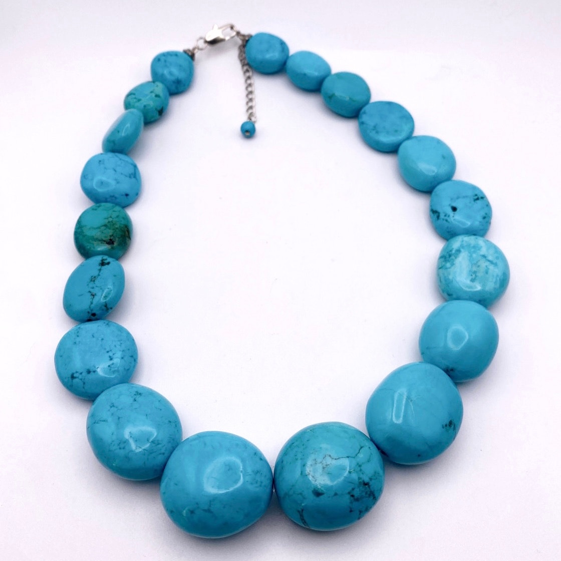 Sleeping Beauty Turquoise Chunky Necklace 16”  Sterling Silver Closure