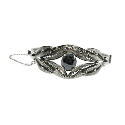Sorrento Sterling Silver Hematite Filigree Hinged Bangle Bracelet 7”