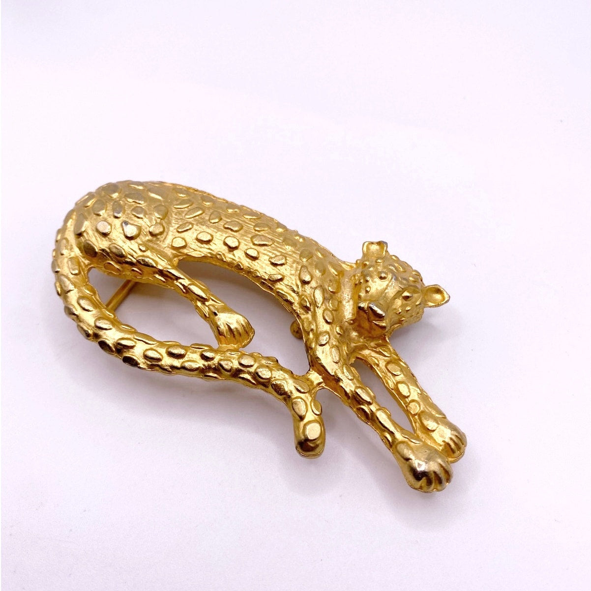 Gold Tone Leopard Vintage Belt Buckle 4”
