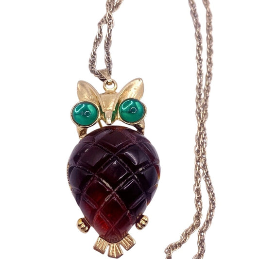 Corocraftmam Jelly Belly Owl Pendant Brooch Unsigned