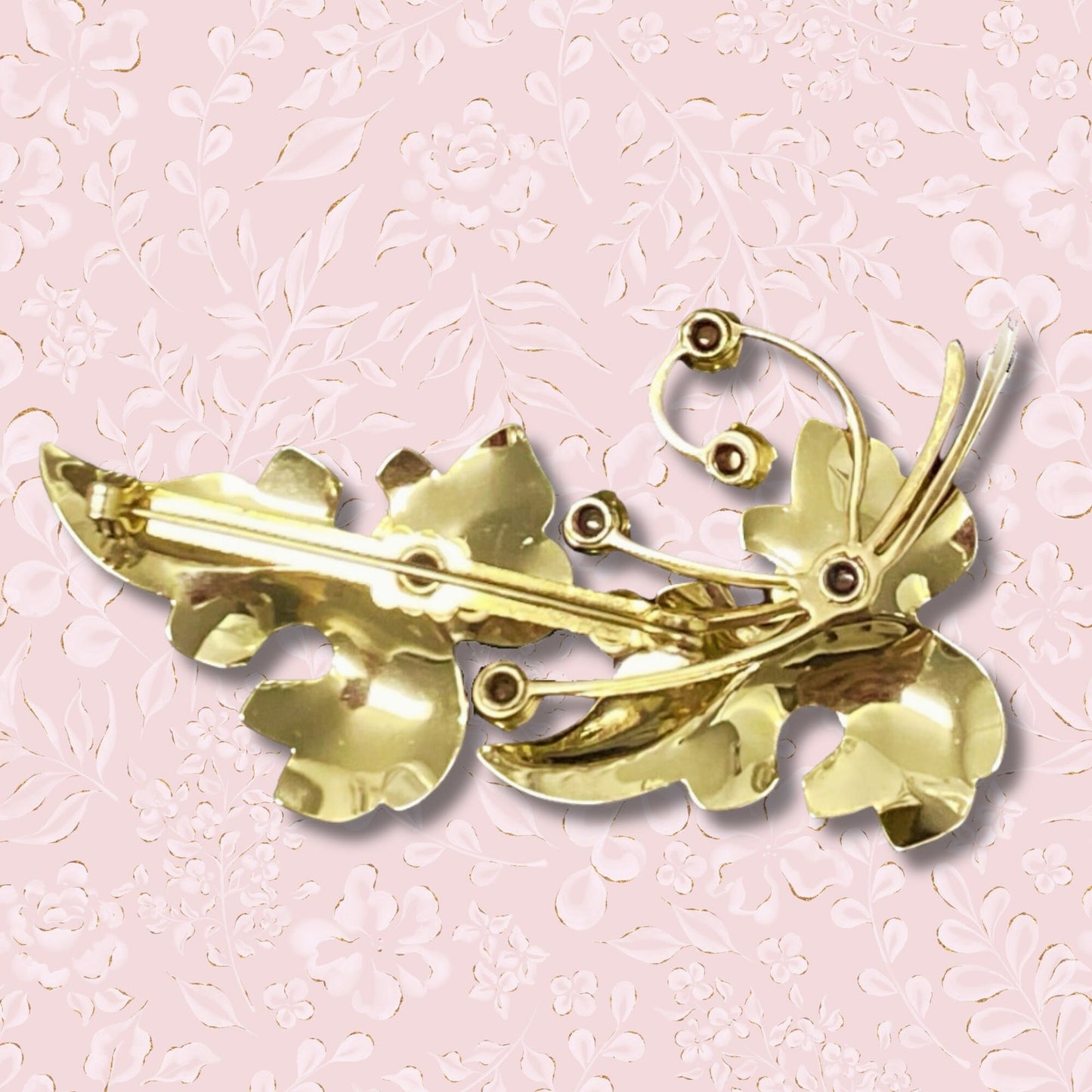 Golden Leaves and Moon Glow  Stones Brooch