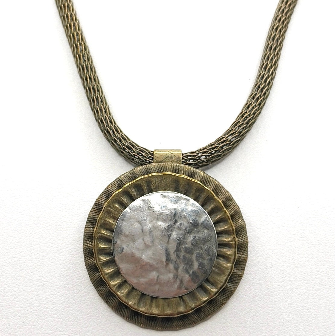 Vintage Marjorie Baer Signed Brass Art Necklace 18"