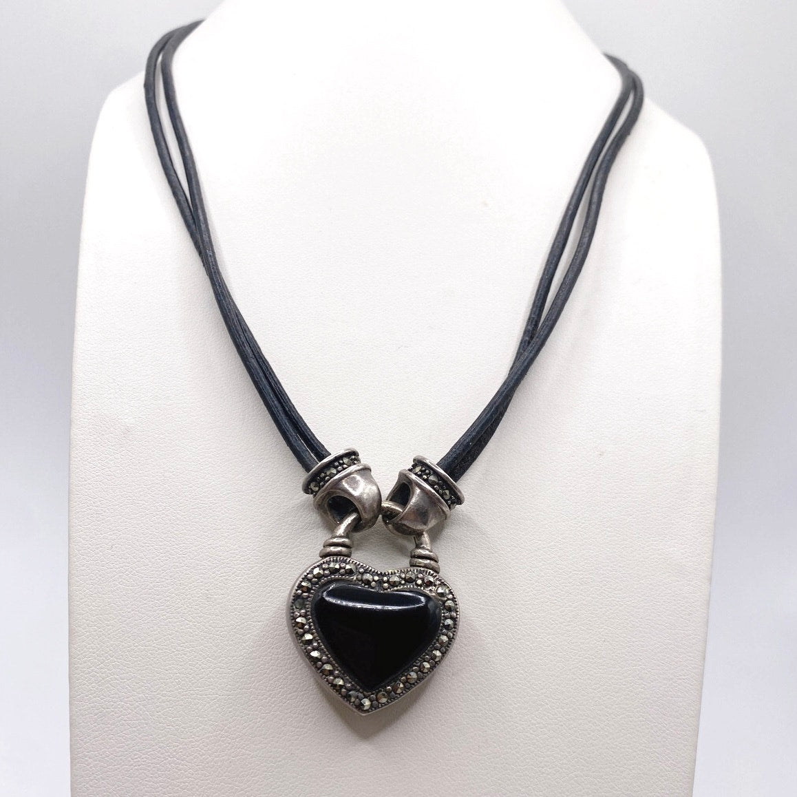 Sterling Silver Reversible Pendant Onyx and Mother of Pearl Necklace on a Cord