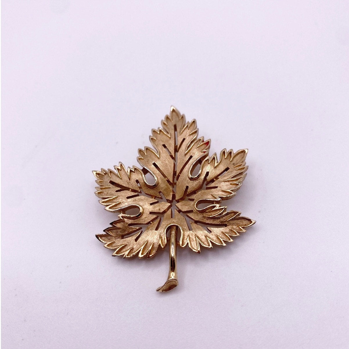 Vintage Trifari Signed Maple Leaf Brooch Gold Tone 2" long