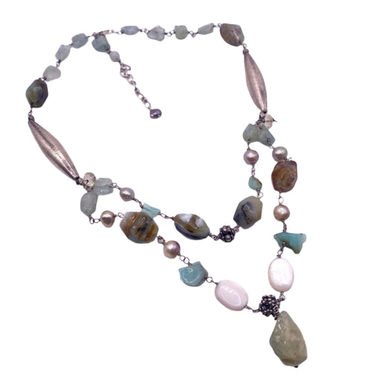 St Silver Necklace Aquamarine Stones Other Gems
