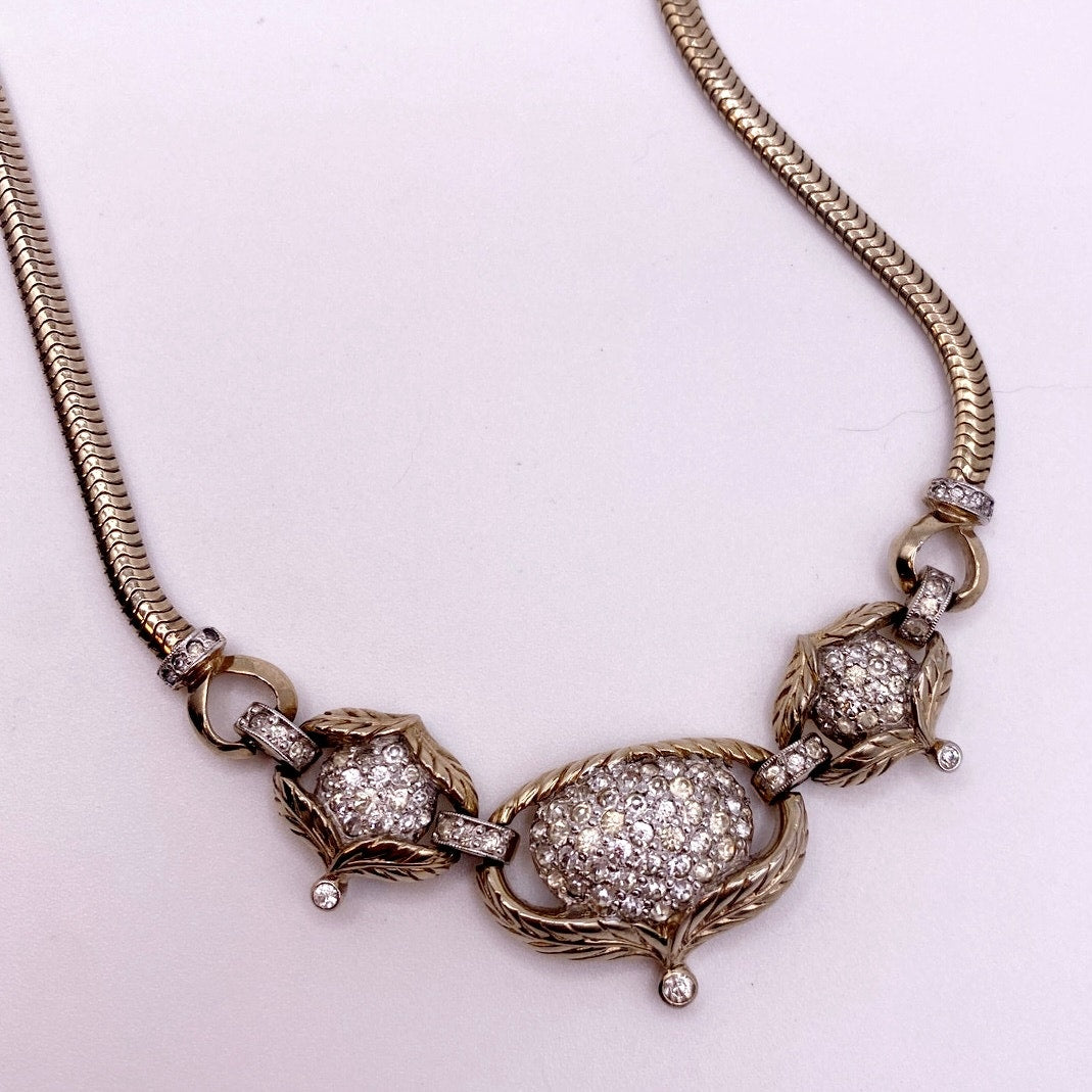 Vintage Jomaz Laurel Designs White Rhinestones Accented  Necklace