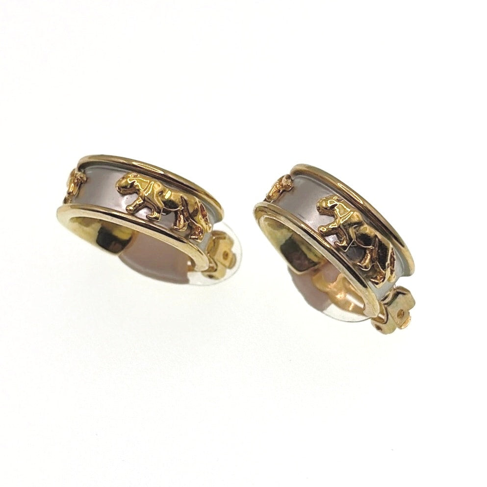 Two Tone Clip on Earrings Half Hoop With Lioness Decor