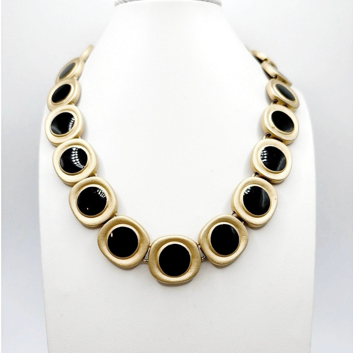 Napier Vintage Brushed Gold Tone and Black Enamel Necklace 16”