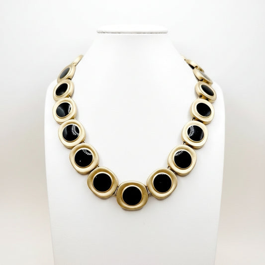 Napier Vintage Brushed Gold Tone and Black Enamel Necklace 16”