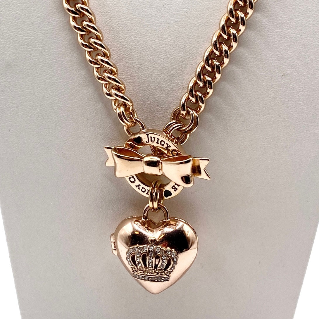 Juicy Couture Vintage Necklace Heart Locket and Bow Toggle Clasp 16”