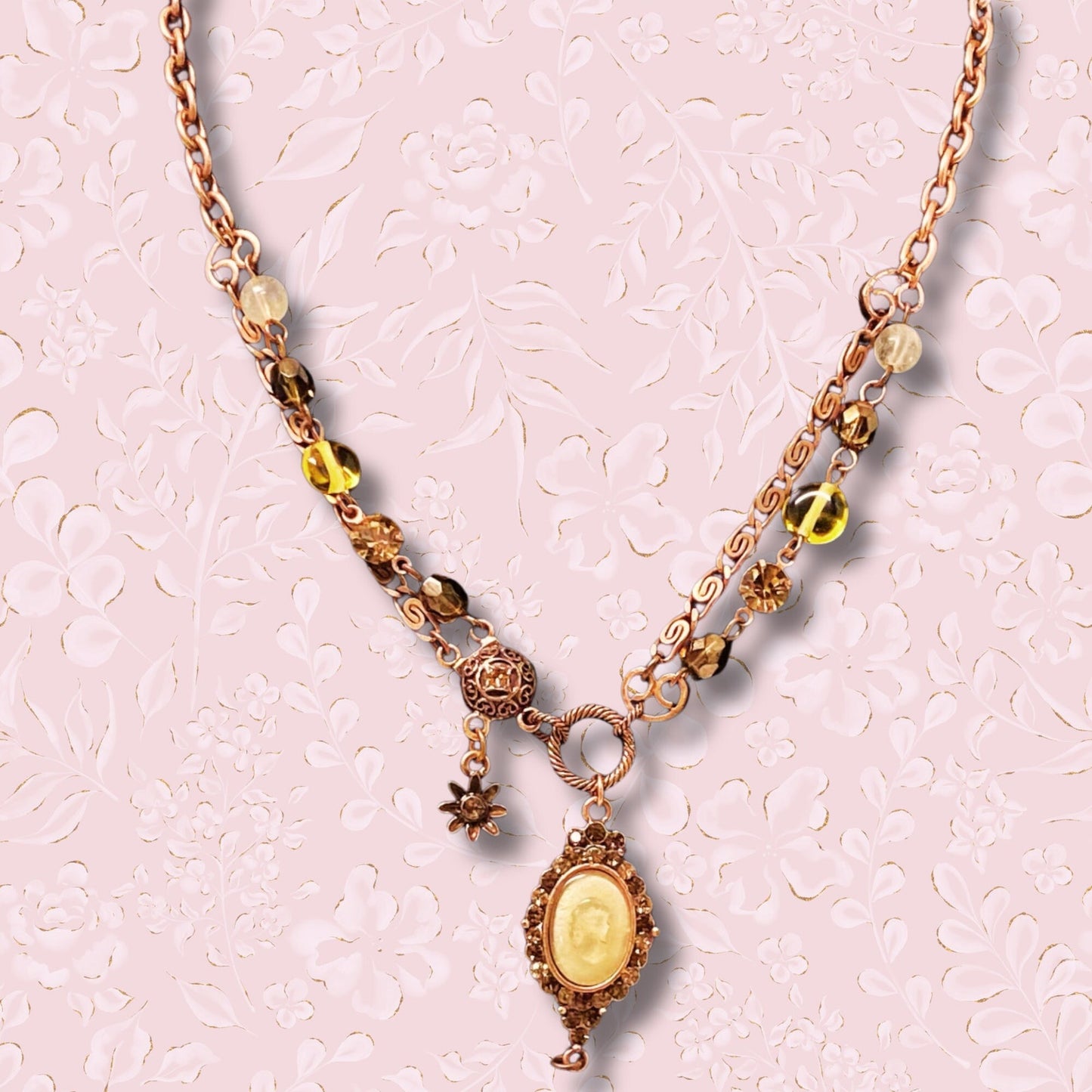 1928 Co. Red Copper Tone Cameo Necklace