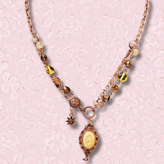 1928 Co. Red Copper Tone Cameo Necklace