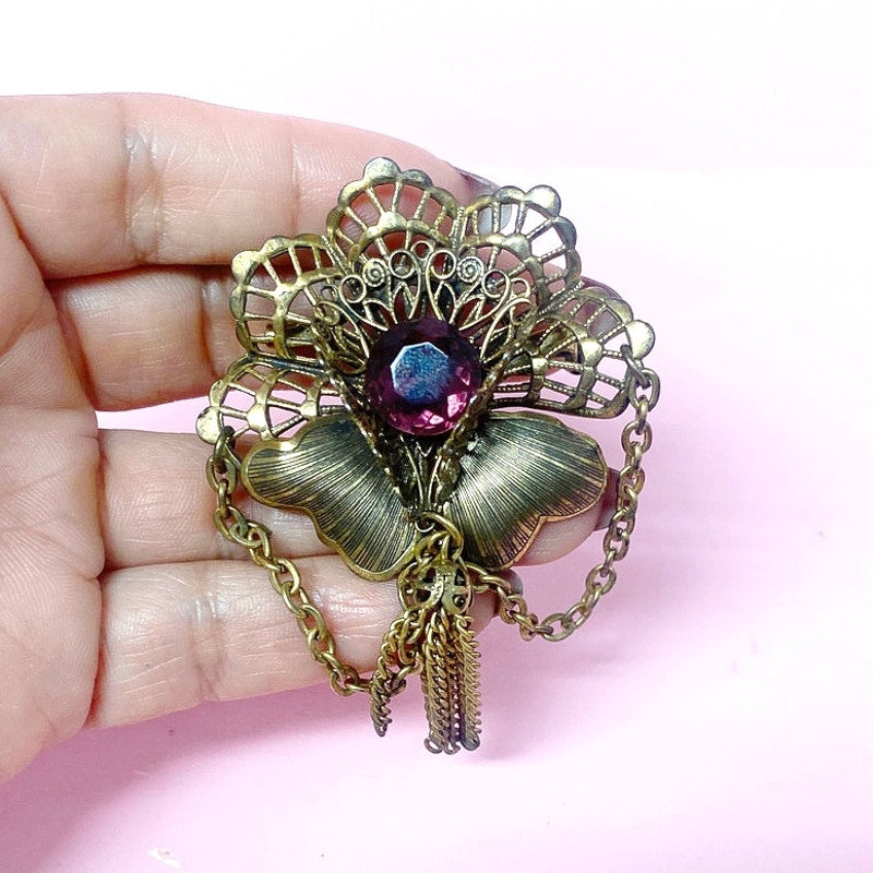 Art Deco Brooch Czech Glass Stone
