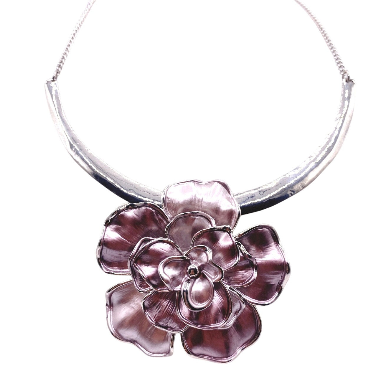 Purple Enamel Flower Pendant Bib Necklace