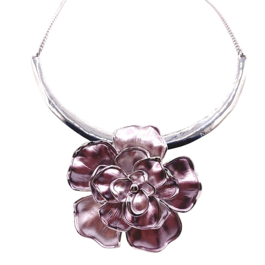 Purple Enamel Flower Pendant Bib Necklace