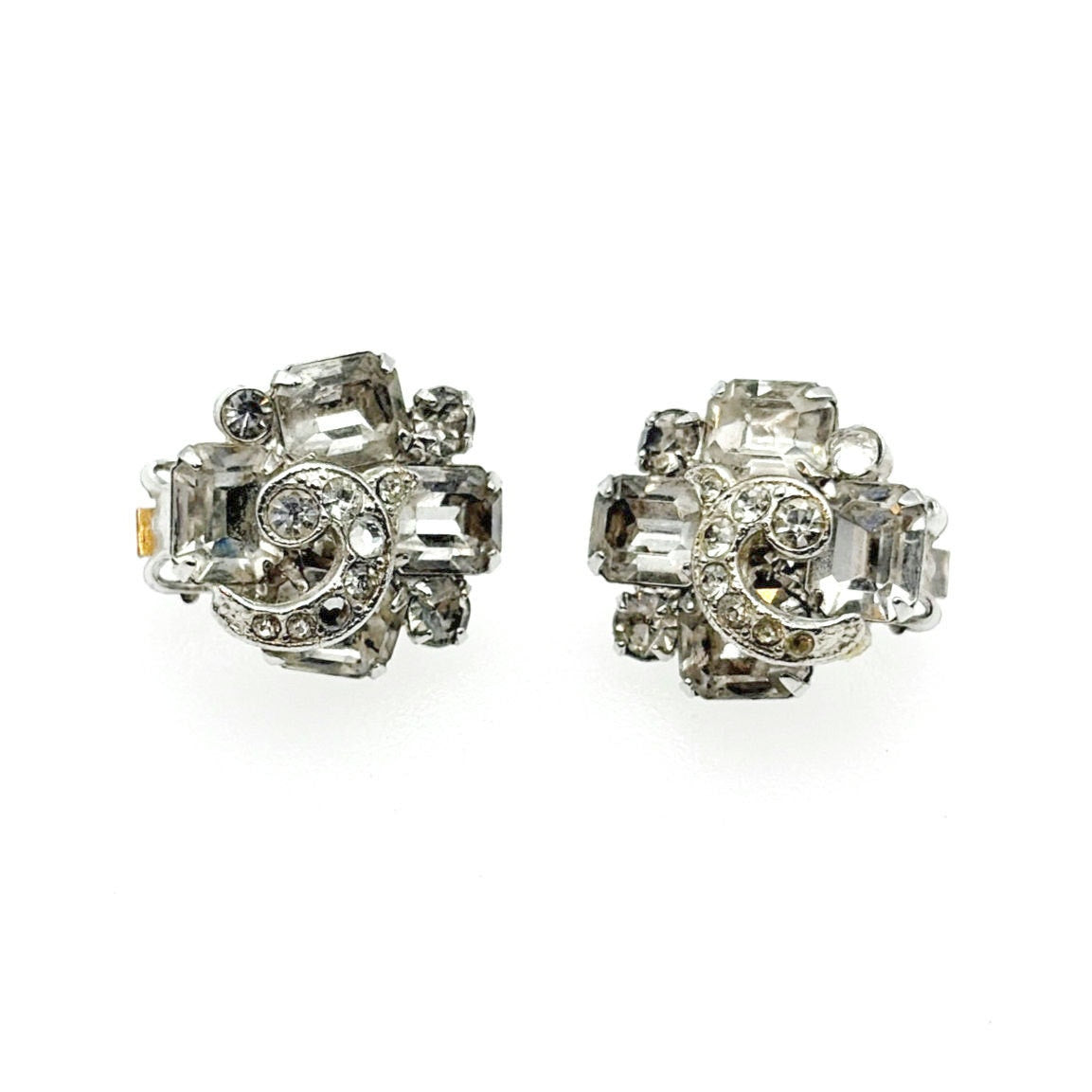 Eisenberg Vintage White Rhinestones Clip On Earrings