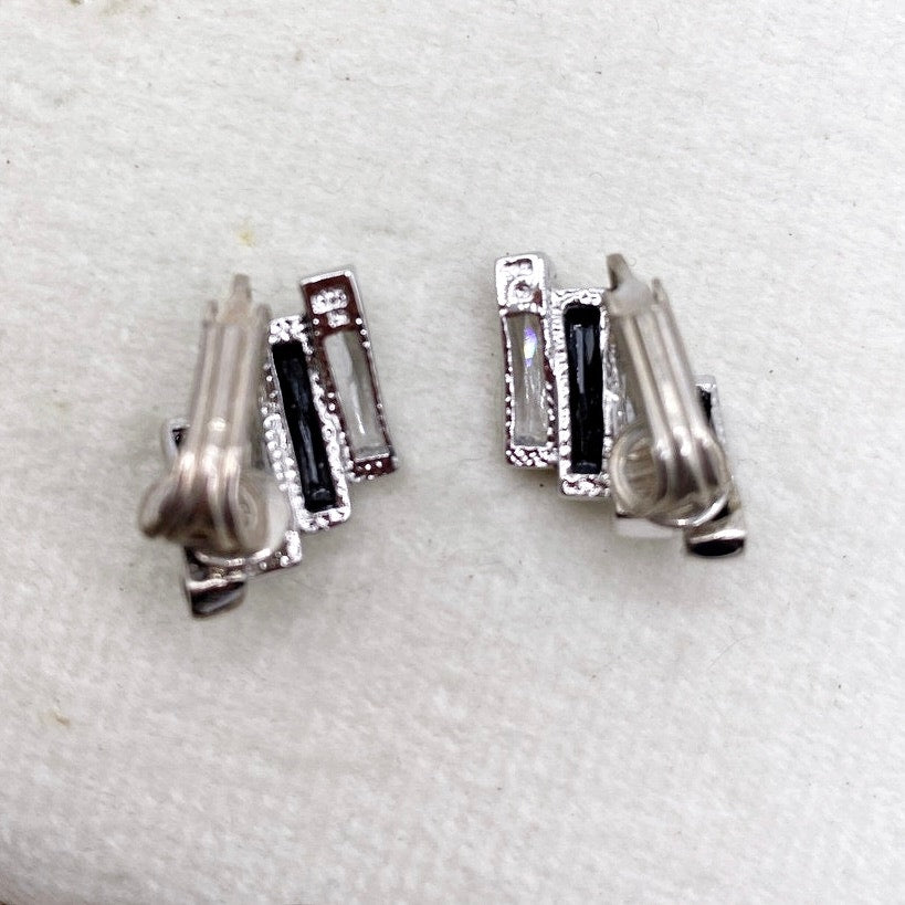 Vintage Sterling Silver Clip On Earrings Cubic Zirconia