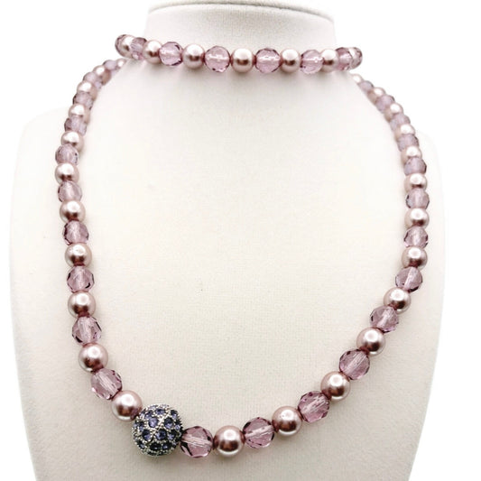 Joan Rivers Faux Pearls and lucite beads Stretchy Necklace 30” and Bracelet 7”