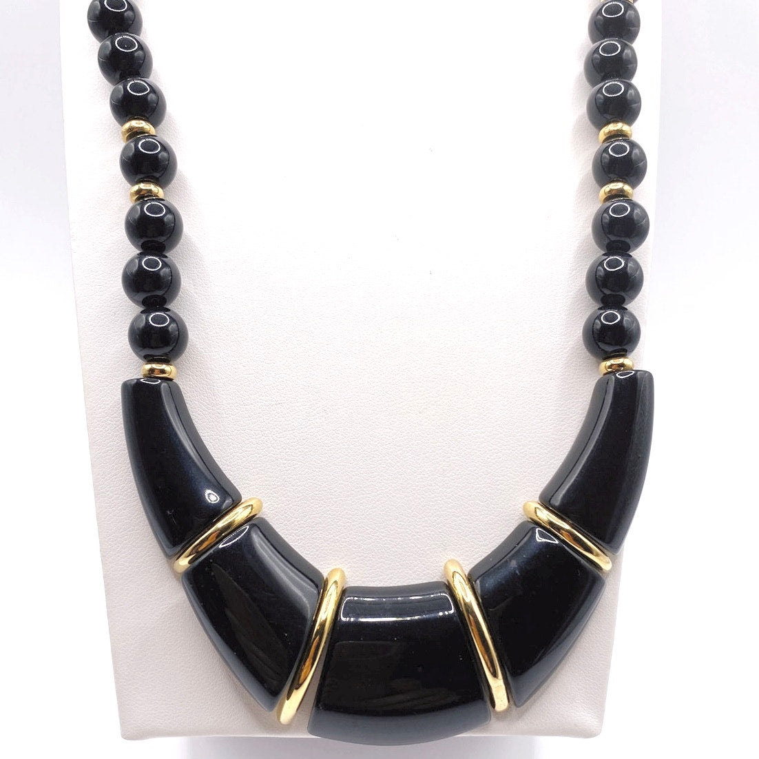 Napier Vintage Black and Gold Lucite Necklace 20”