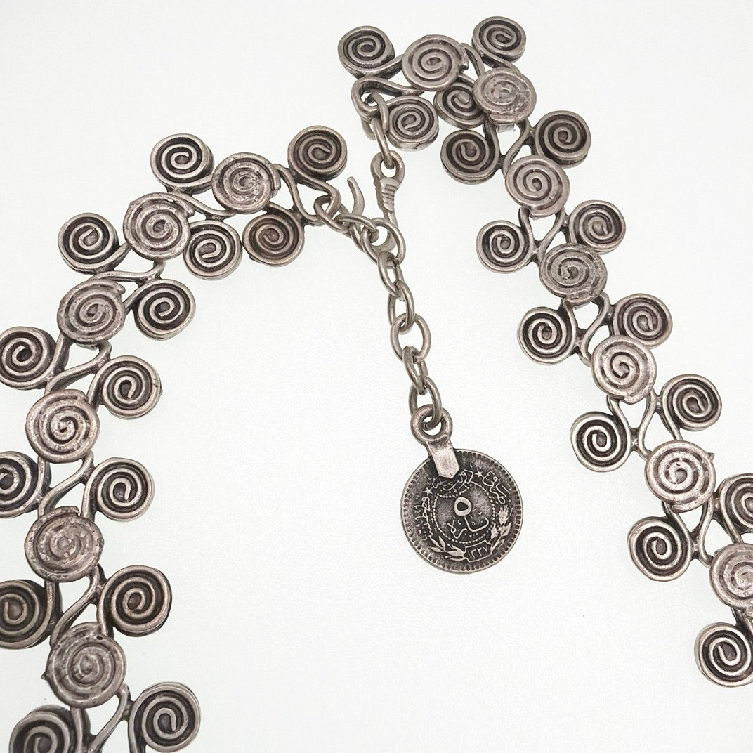 Silver Tone Vintage Arabic Art Metal Adjustable Necklace 22”