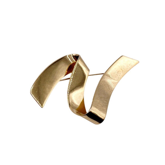 Monet Vintage Large Brooch Gold Tone Ribbon 4” long