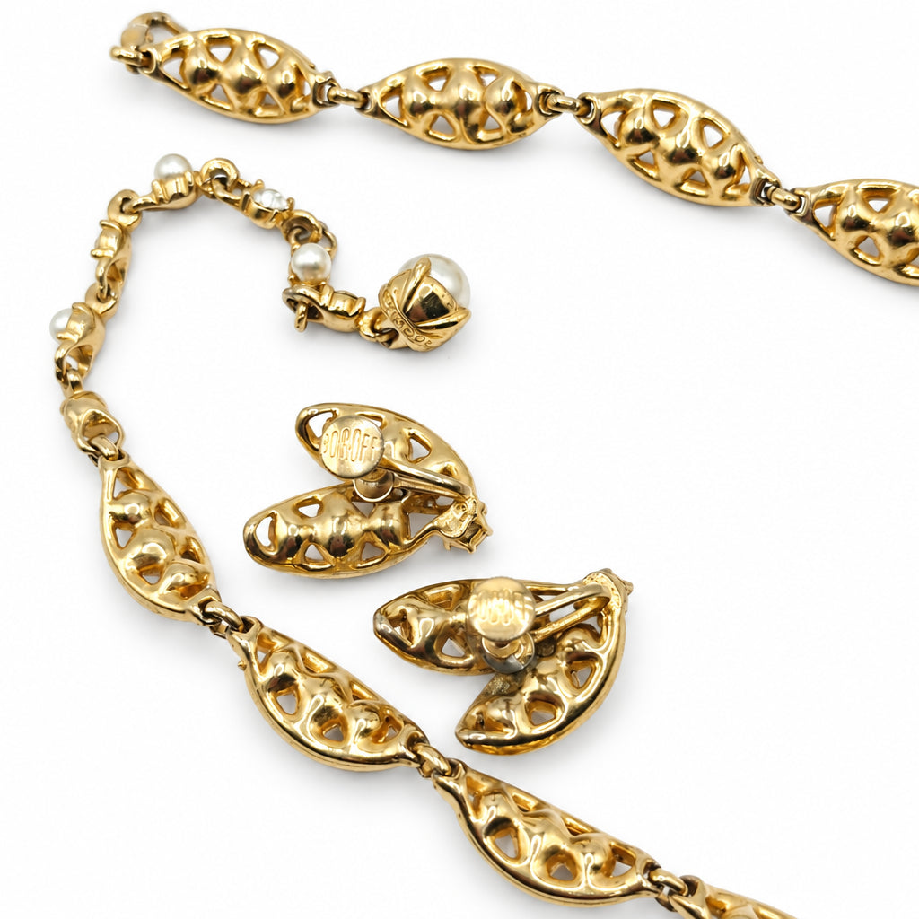 Bogoff Faux Pearls Necklace And Screw Back Earrings Set
