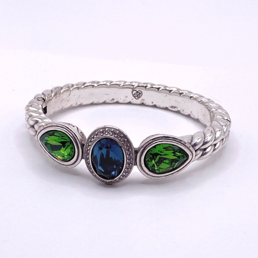 Vintage Brighton Cuff Bracelet 7” with Green and Blue Swarovski Stones