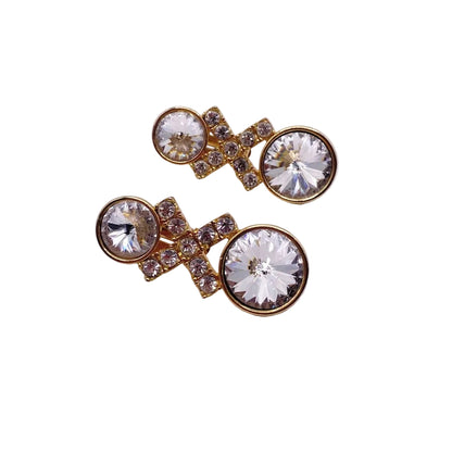 Vintage Clip On Earrings Ravioli White Stones and Rhinestones Gold Tone