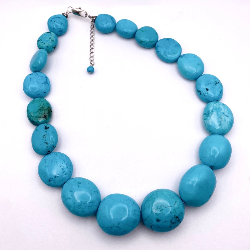 Sleeping Beauty Turquoise Chunky Necklace 16”  Sterling Silver Closure