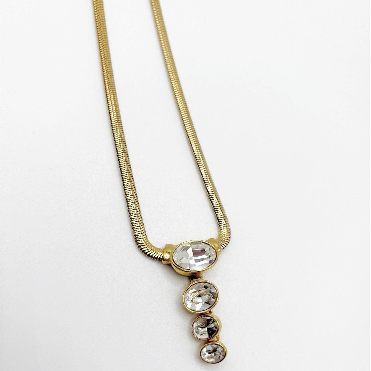 Vintage Snake Chain Necklace and White Rhinestones 18”