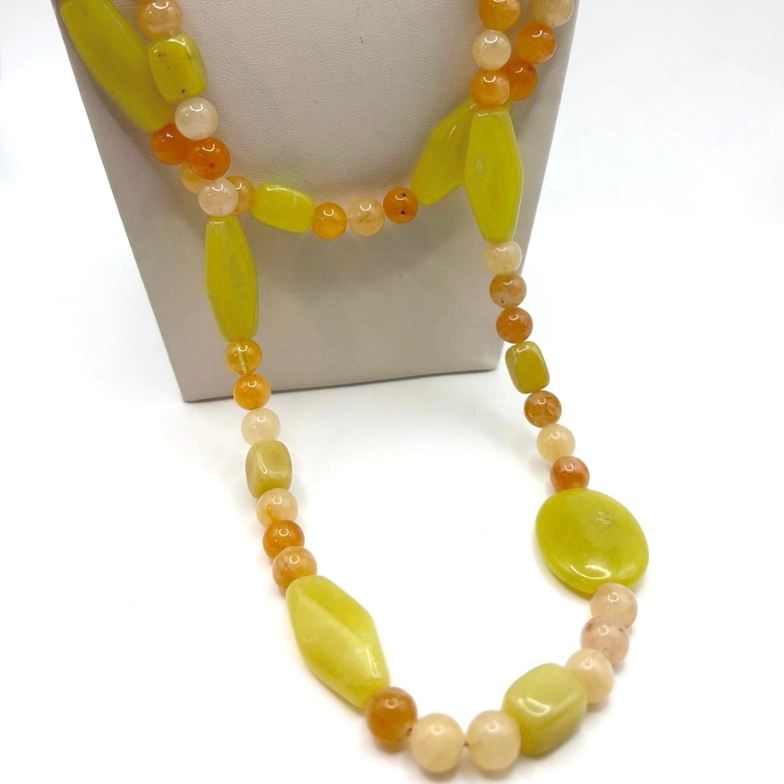 Jay King DTR Necklace Sterling 925 Lemon Jade Olive Jade 50” Long