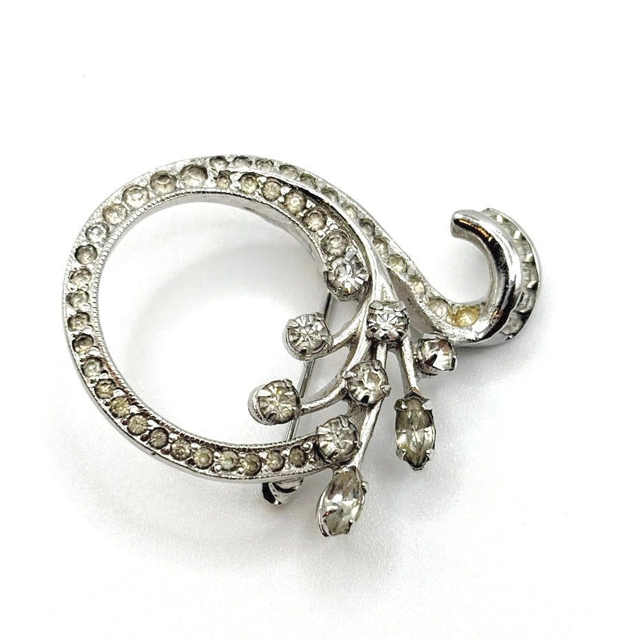 Krements Signed Vintage Brooch Silver Tone and Rhinestones