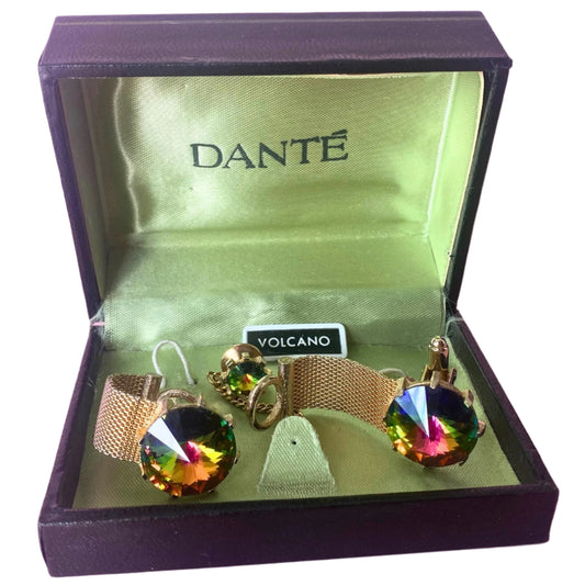 Dante Multicolor and Golden Cufflinks and Tie Tack Set