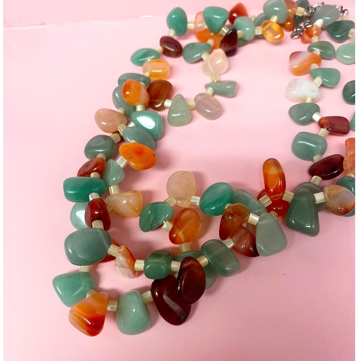 Carnelian & Agate Necklace Double-Strand Gemstone
