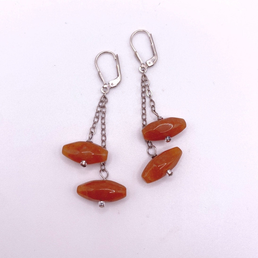 Vintage Sterling Silver and Carnelian Dangling Earrings