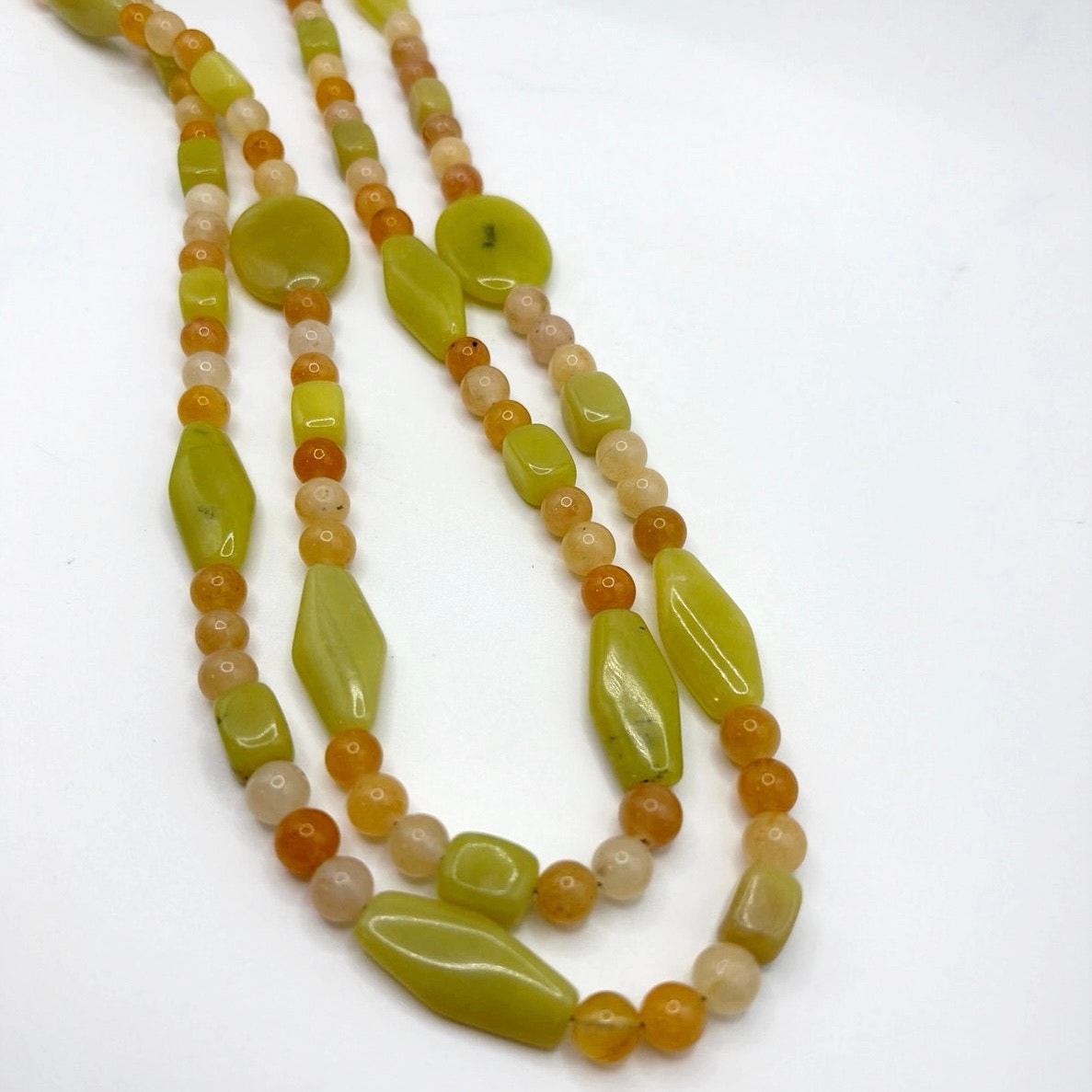 Jay King DTR Necklace Sterling 925 Lemon Jade Olive Jade 50” Long