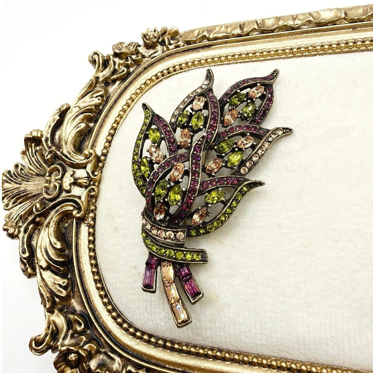 Vintage Floral Rhinestones Brooch 2”