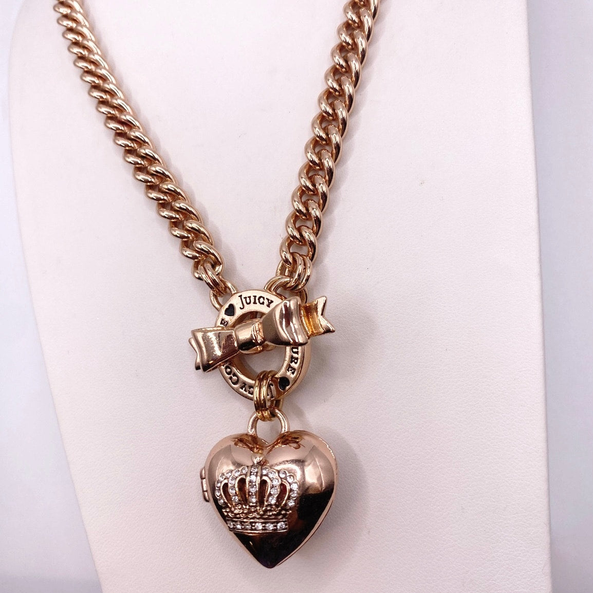 Juicy Couture Vintage Necklace Heart Locket and Bow Toggle Clasp 16”