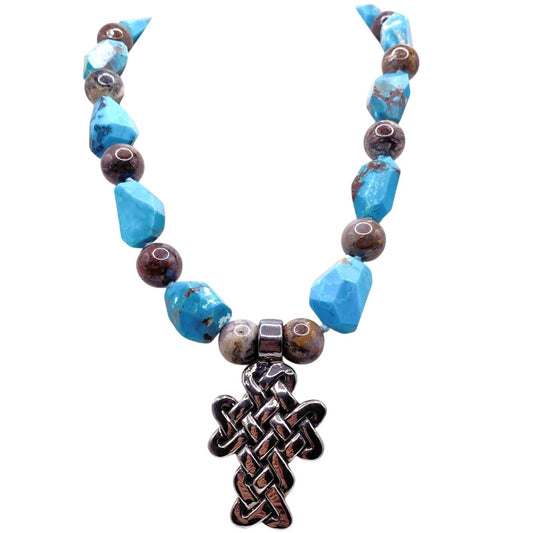 Simon Sebbag Designs Signed 925 Silver Celtic Cross With Turquoise and Agate