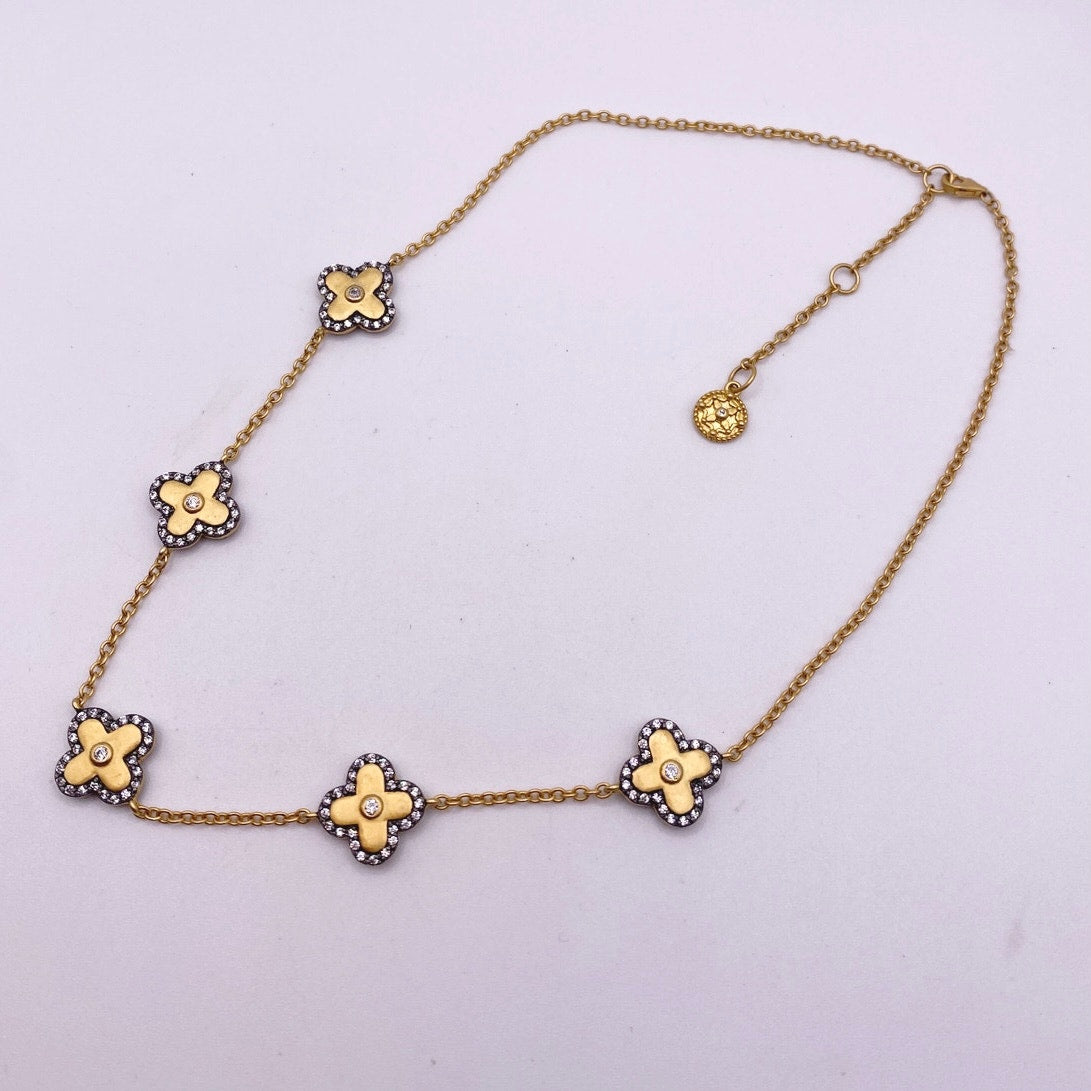 Freida Rothman Gold Vermeil Sterling Silver Clover flower Necklace 18.5”
