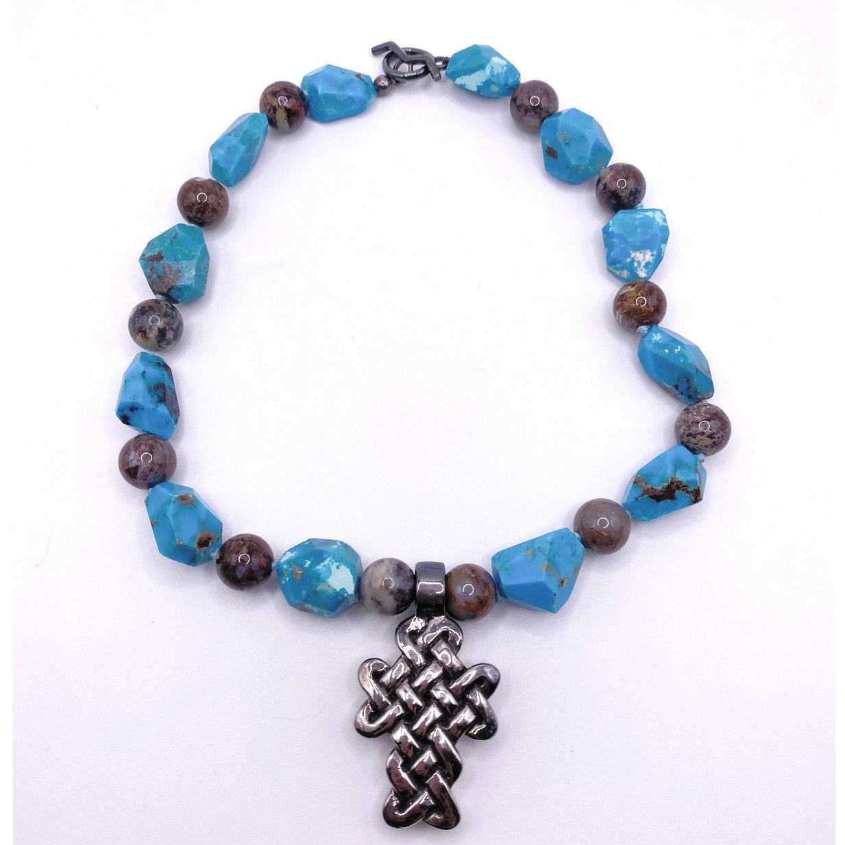 Simon Sebbag Designs Signed 925 Silver Celtic Cross With Turquoise and Agate