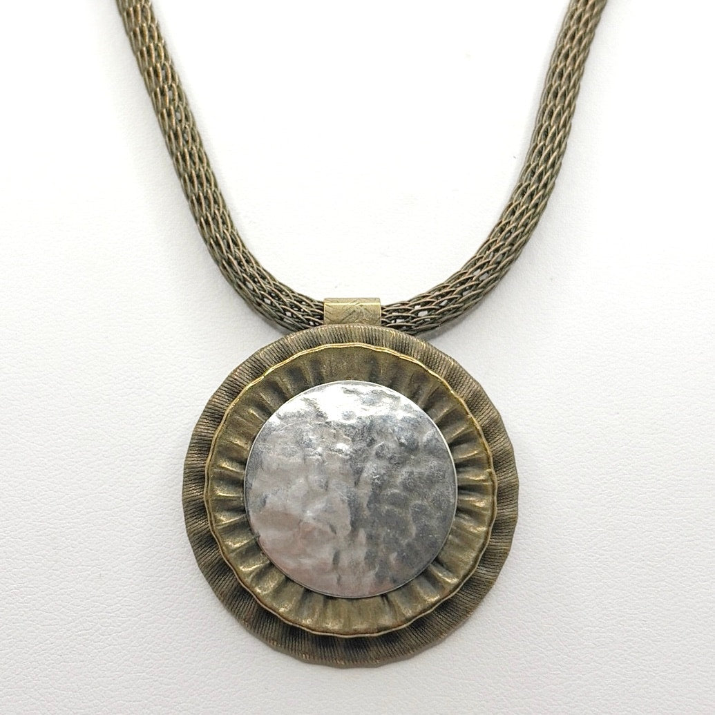 Vintage Marjorie Baer Signed Brass Art Necklace 18"