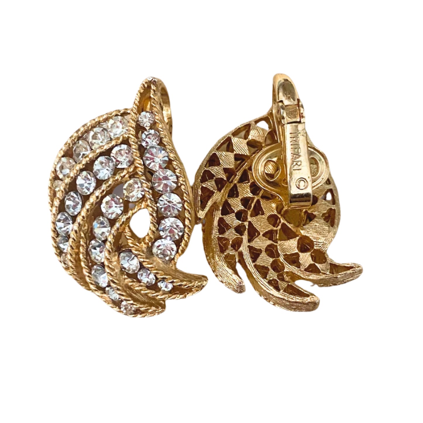 Crown Trifari Gold Plated Clip on Earrings