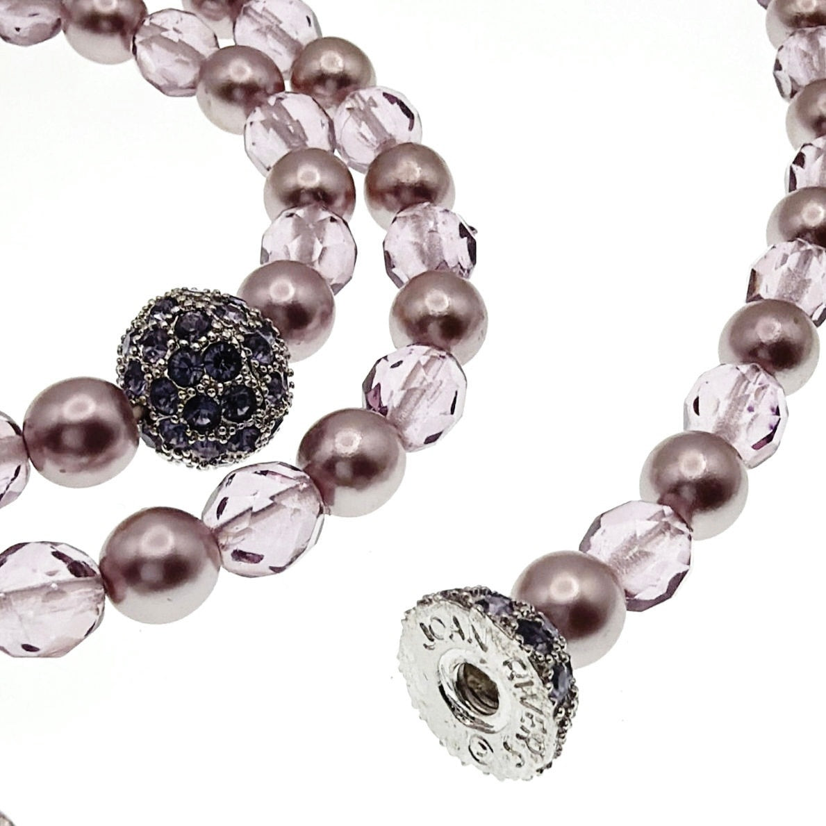 Joan Rivers Faux Pearls and lucite beads Stretchy Necklace 30” and Bracelet 7”