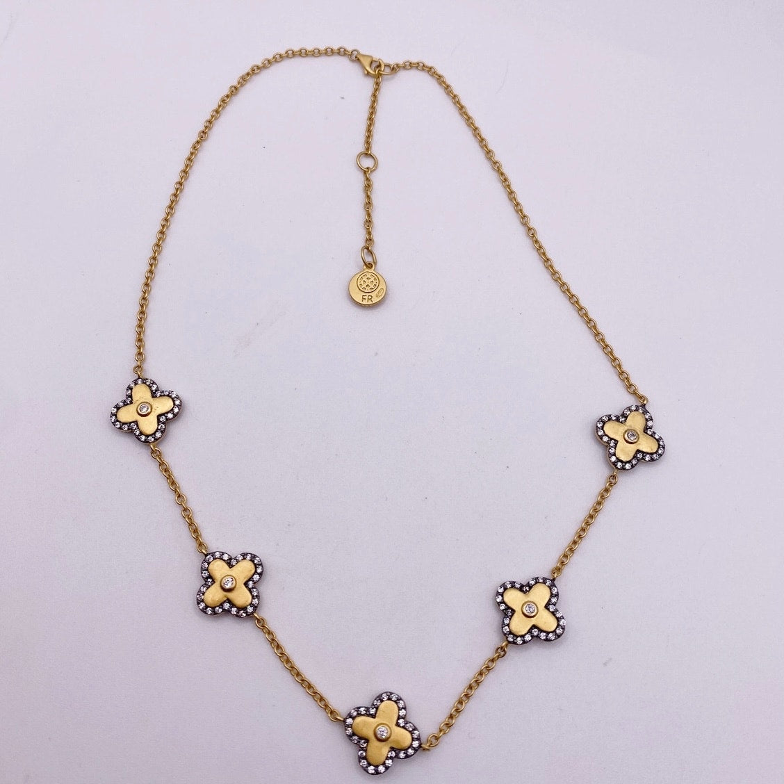 Freida Rothman Gold Vermeil Sterling Silver Clover flower Necklace 18.5”