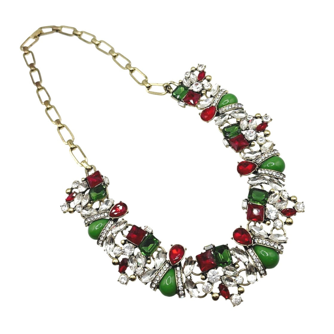 Vintage Christmas Edition  Red and Green Rhinestones Statement Pendant 17”